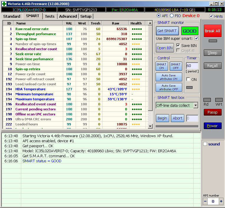 Проверка HDD Victoria 4.46b Freeware.