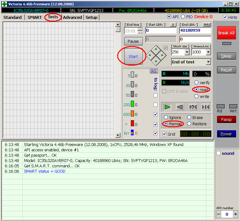 Проверка HDD Victoria 4.46b Freeware.