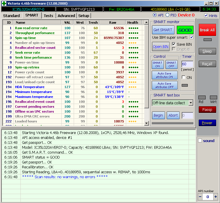 Проверка HDD Victoria 4.46b Freeware.